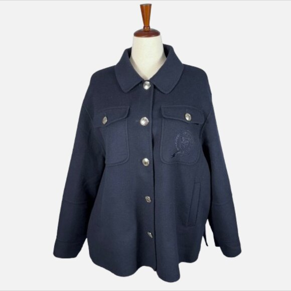 Tommy Hilfiger ICONS Wool Blend Navy Silver Crest Buttons Shacket Jacket (SZ 46) - Picture 2 of 16